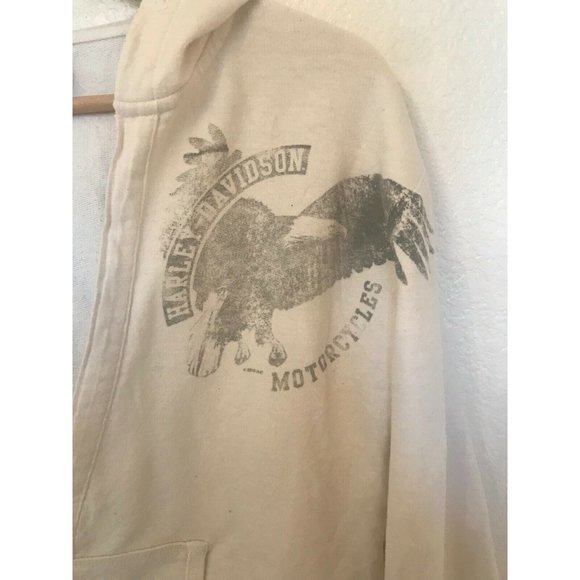 Harley Davidson White Sweatshirt Pullover Hoodie Deep V-Neck Women's Medium Gray - Picture 3 of 6